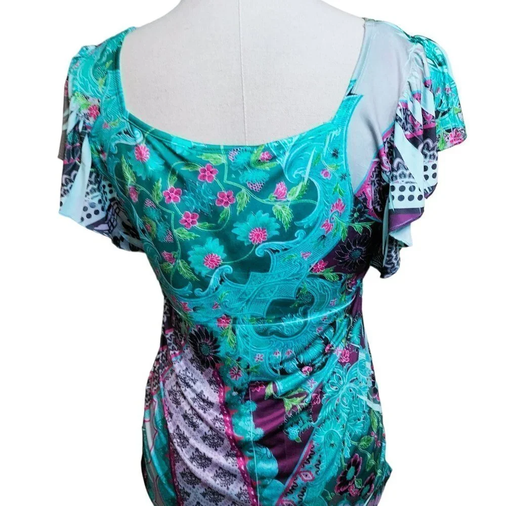 (392) Style & Co Multicolor Floral Print V Neck Pullover Top Size S